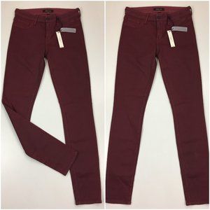 NWT MM DENIM Dark Red Glittery TATE Mid-Rise Logo Hardware Slim Fit Skinny Jeans